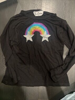Dori Creations Kids' Black Long-Sleeve Tee with Glitter Rainbow & Silver Stars